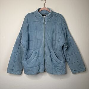 Blue Washed Sz L Dolman Oversized Quilted Knit Jacket Slouchy Heavy Weight Boho